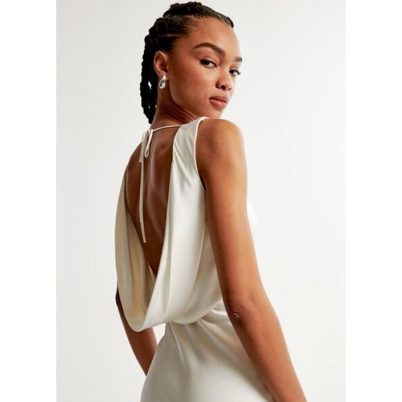 NEW Abercrombie & Fitch Maxi Dress Size Medium Petite White Plunge Cowl Back - Picture 15 of 16